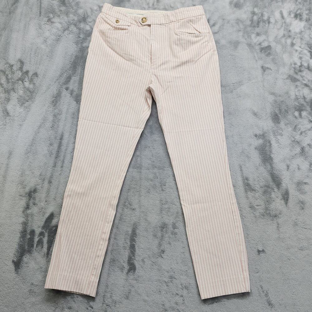 Anthropologie Pants Womens 4 Cream‎ Red Striped Essential Slim Trousers Stretch
